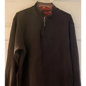 Arrow‎ USA 1851 Sport Knit 1/4 Zip Jersey Style LS Brown Pullover Sweater Men L